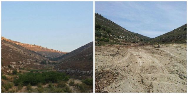 The Nassar Family Farm, before and after its destruction by the Israeli military